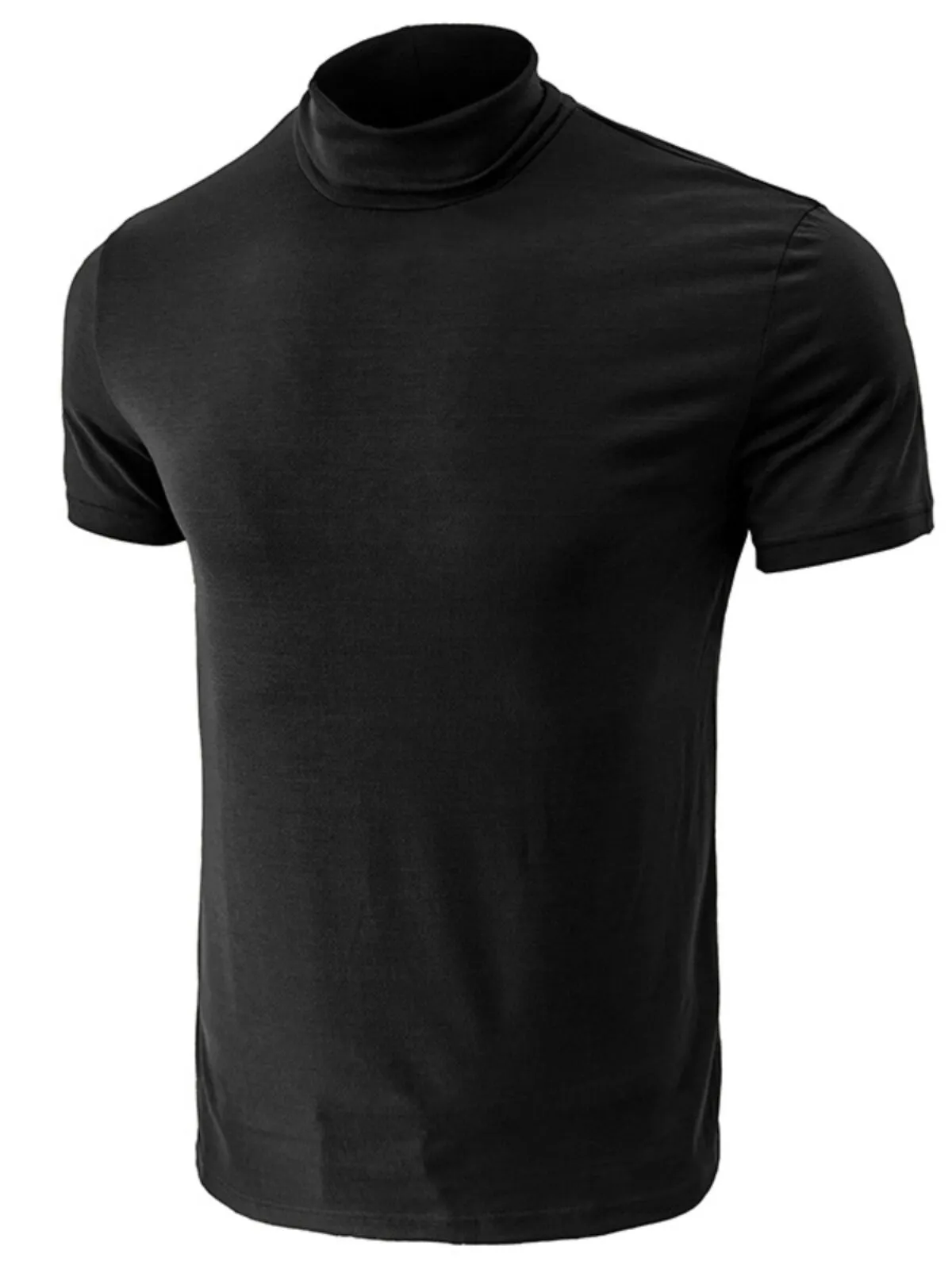 Men's T-shirts Basic Short Sleeve Mock Turtleneck Casual Style Comfortable Plain Buttonless Stretch Tops, 3 of 4