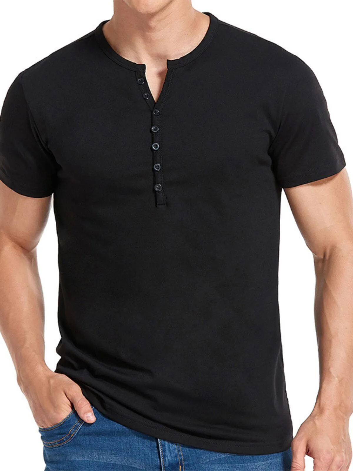 Men's T-shirts Short Sleeve Henley Casual Summer Casual Sports Gym Tops, 1 of 3