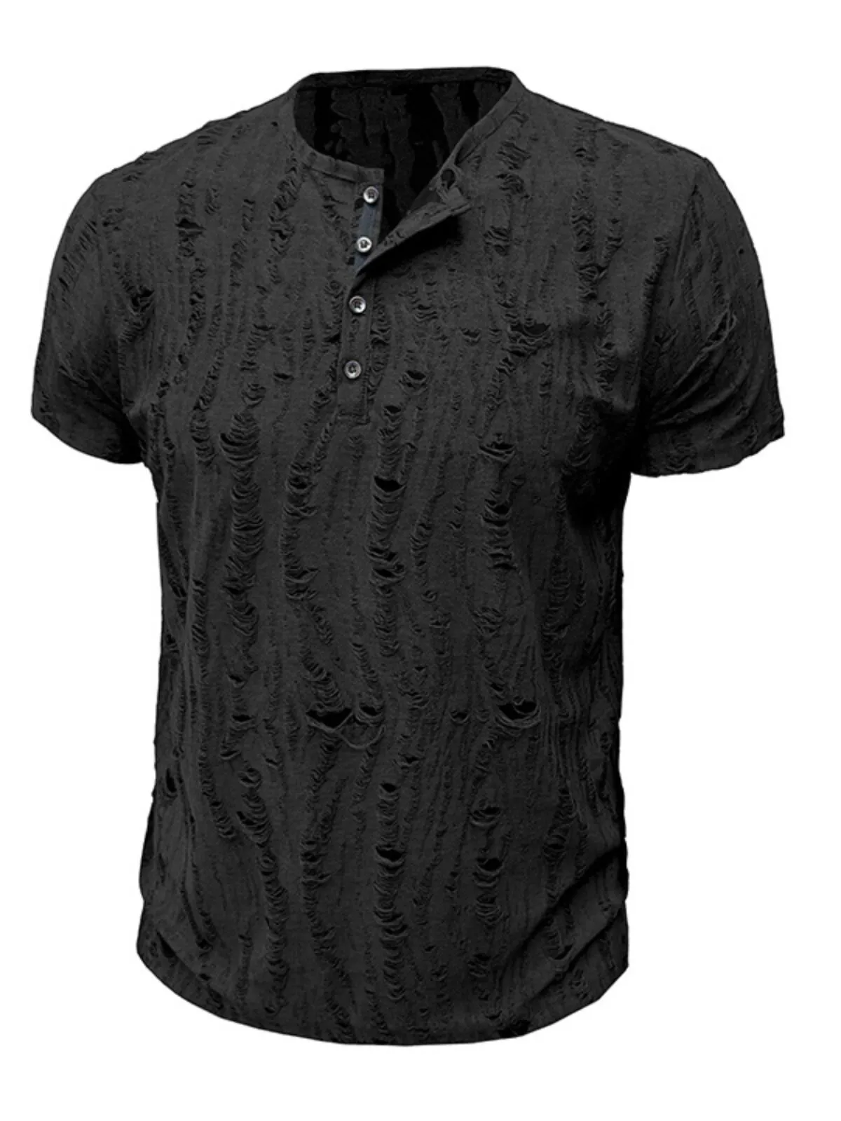 Men's T-shirts Waffle Henley Shirt Short Sleeve Solid Color Vintage Shabby Chic Buttons Casual Summer Spring T-Shirt, 3 of 4