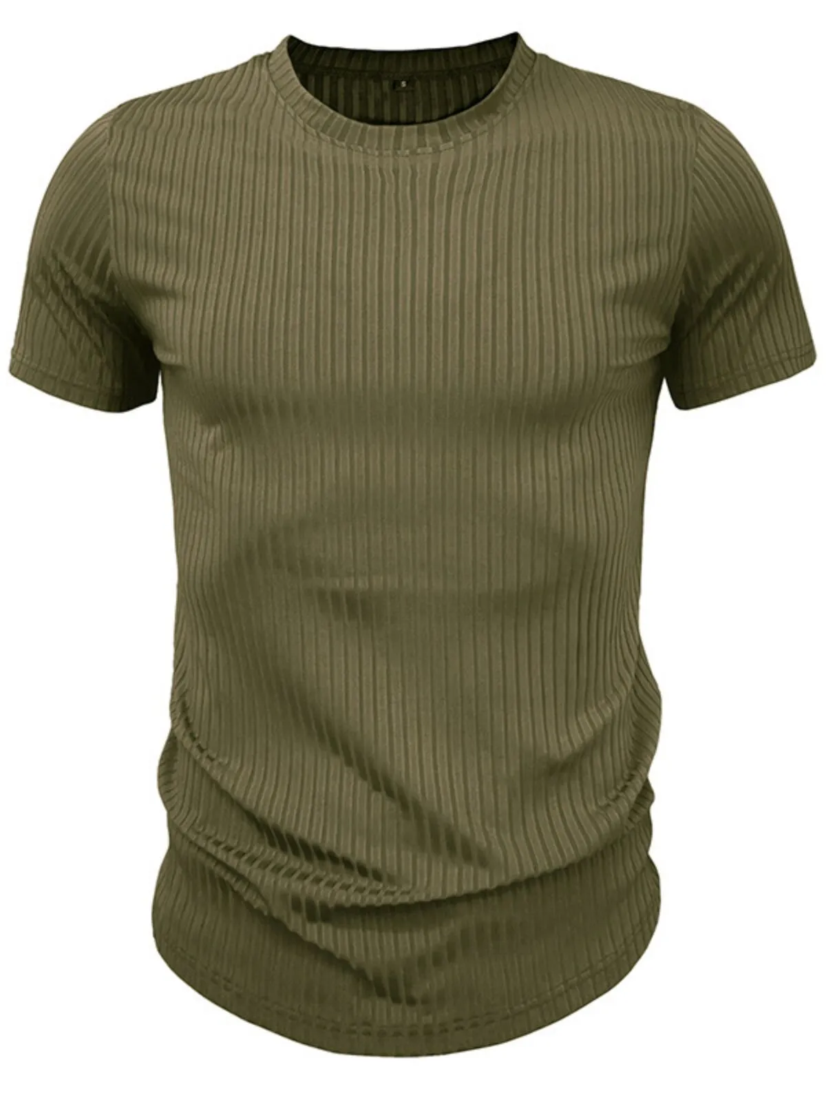 Men's T-shirts Muscle Shirts Short Sleeve Casual Slim Fit Workout Striped Curved Hem Light Weight Elastic Tops, 3 of 4