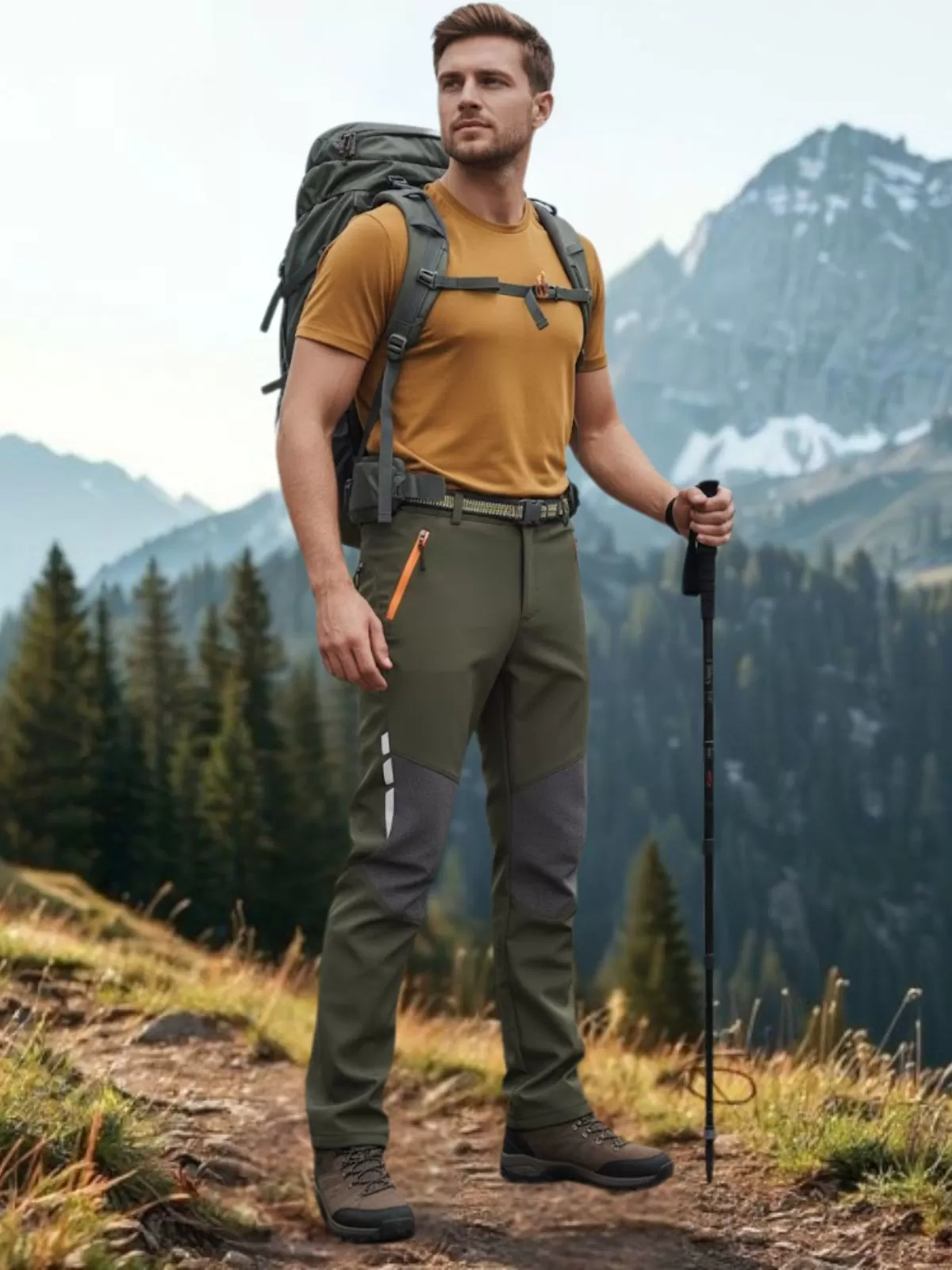 Men's Cargo Pants Fleece-lined Hiking Climbing Trekking Camping Loose Casual Sports Zipper Pockets Quick Dry Pants Trousers, 2 of 2