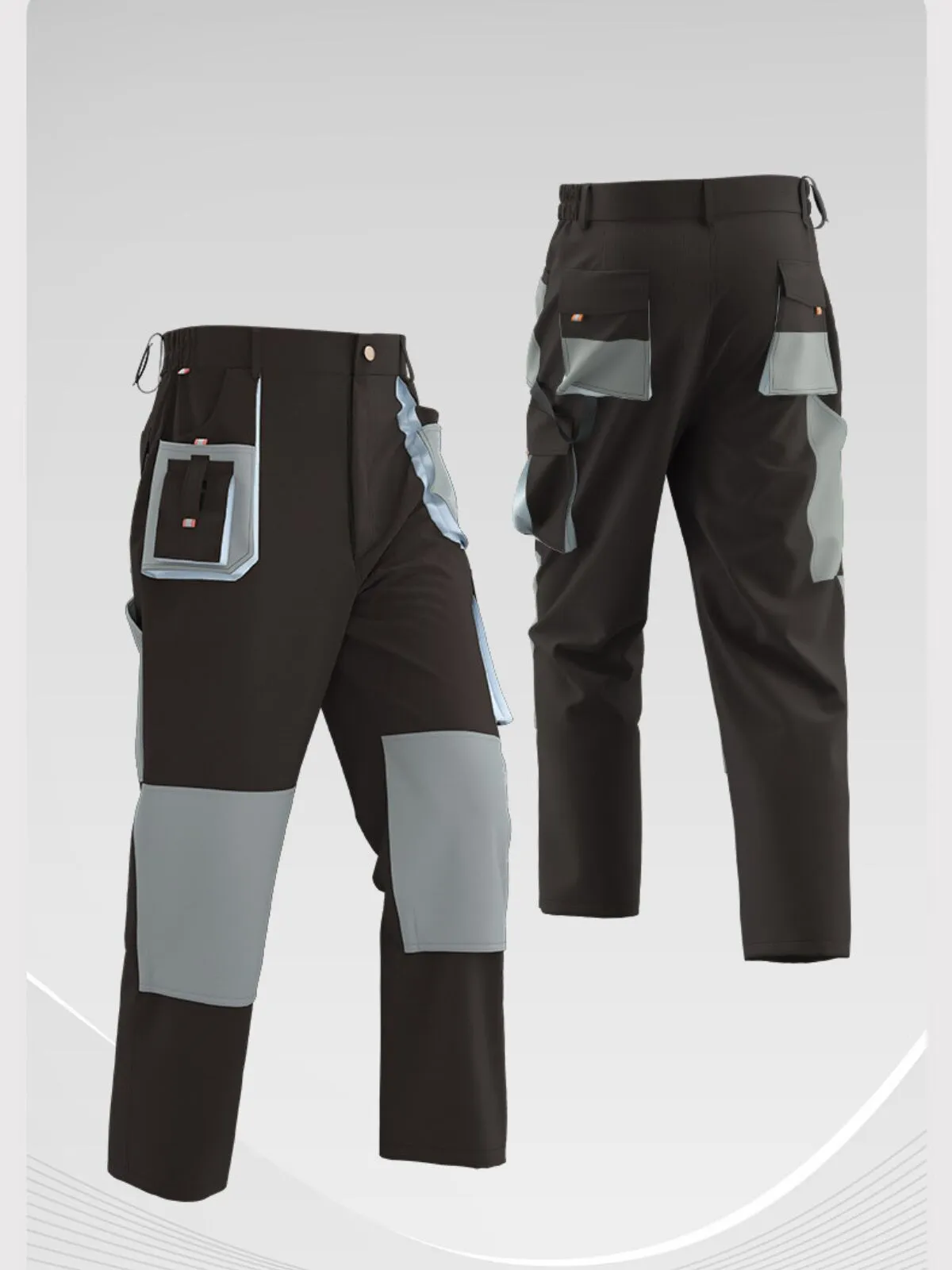 Men's Cargo Pants Big and Tall Elastic Button Waist Patchwork Trousers Workshop Repairman Pant with Multiple Pockets, 1 of 1