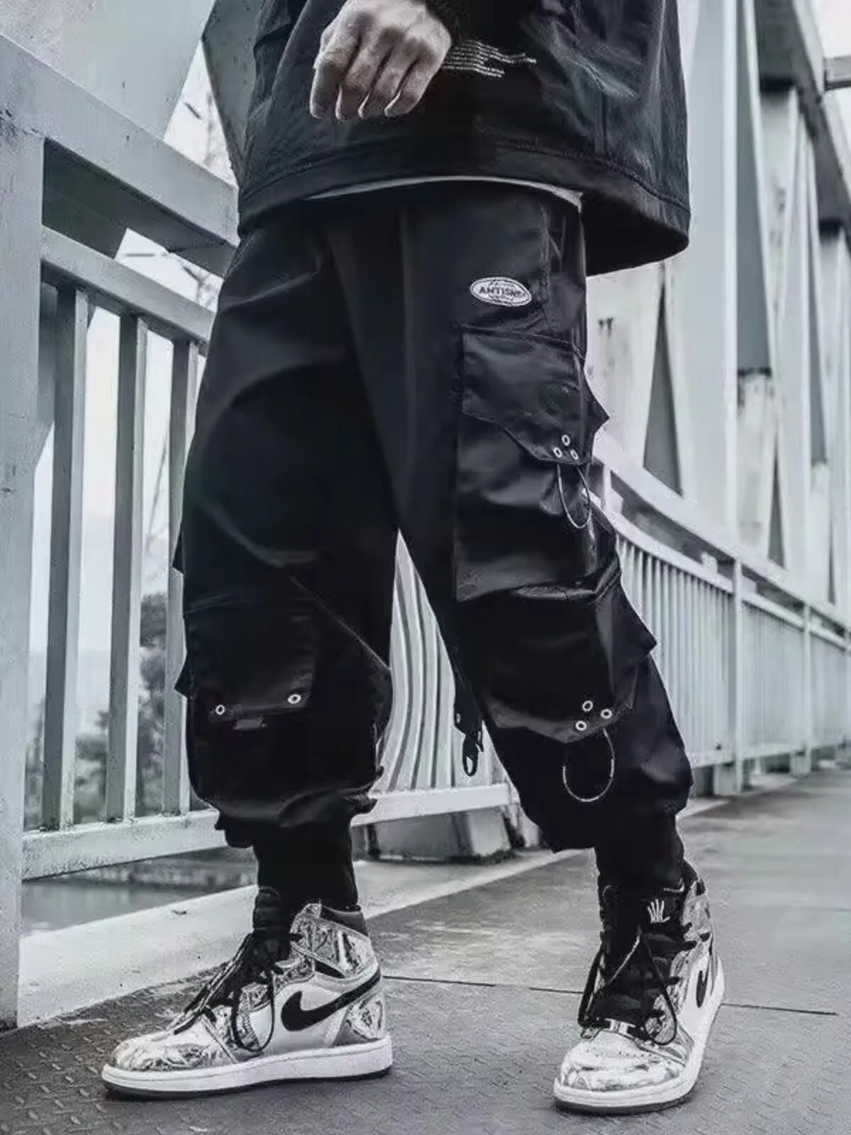 Men's Cargo Pants Hip Hop Streetwear Cotton Joggers Fashion Sweatpants Casual Harem Pants, 3 of 4