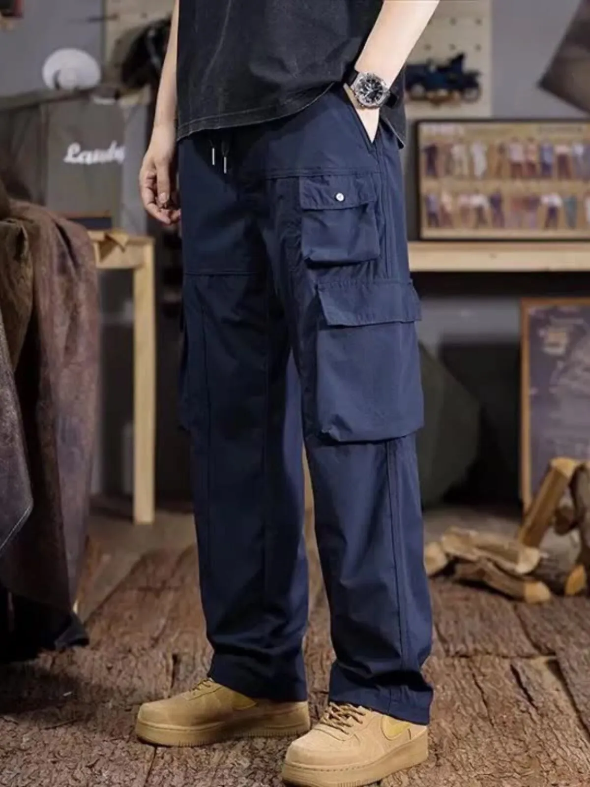 Men's Cargo Pants Retro Casual Sports Trousers with Multiple Pockets, 1 of 10