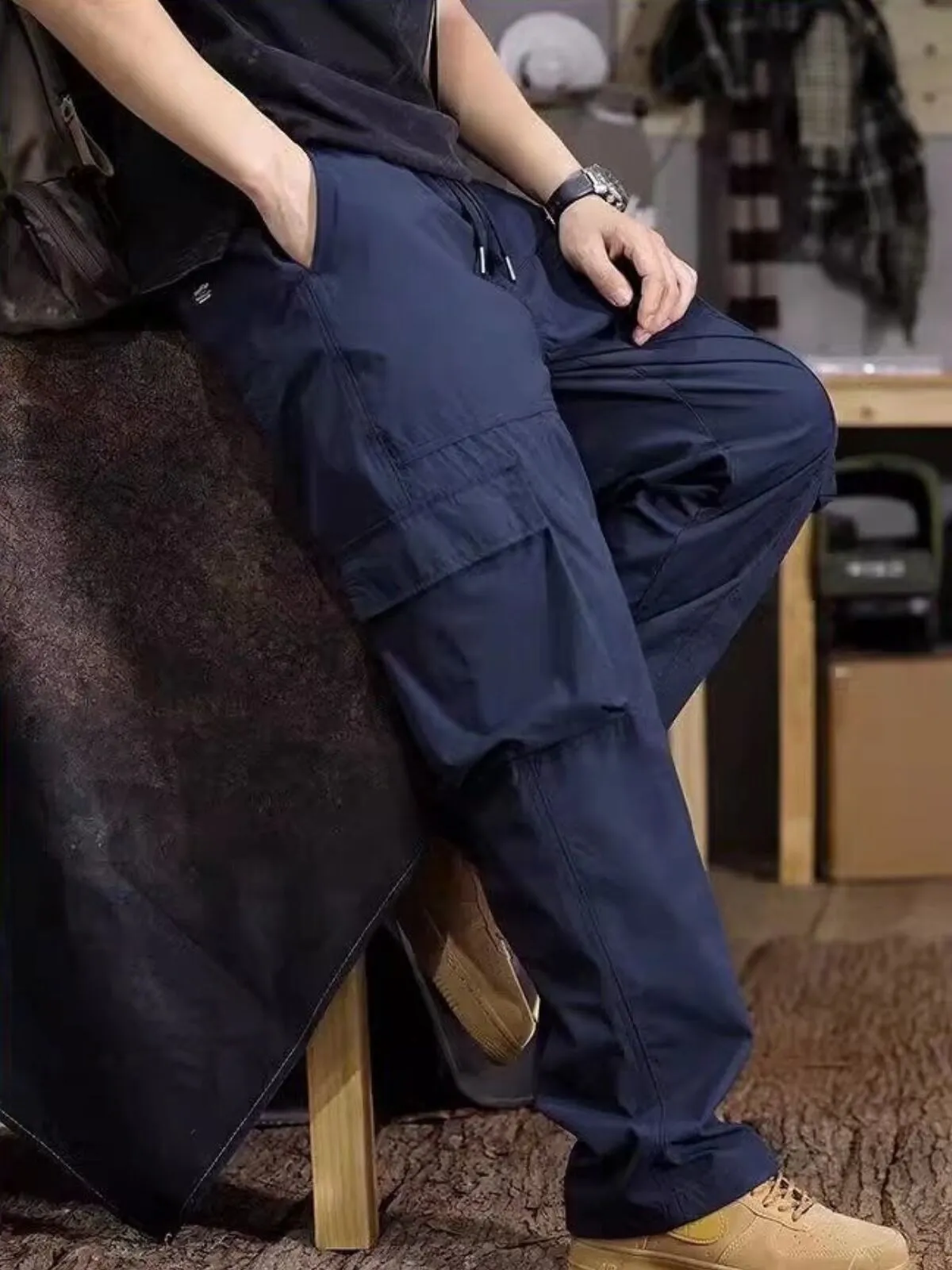 Men's Cargo Pants Retro Casual Sports Trousers with Multiple Pockets, 4 of 10