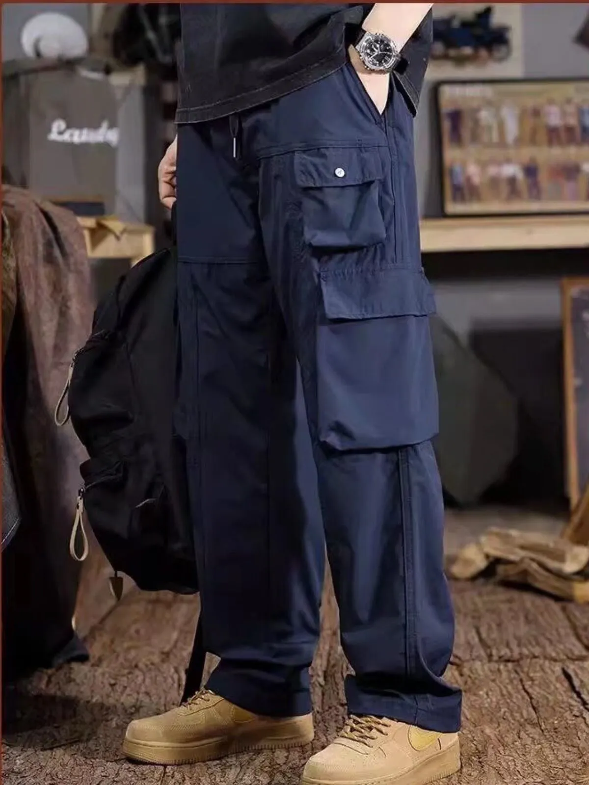 Men's Cargo Pants Retro Casual Sports Trousers with Multiple Pockets, 7 of 10