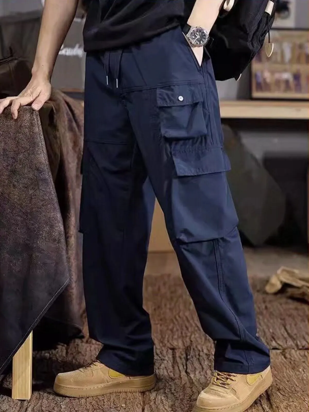 Men's Cargo Pants Retro Casual Sports Trousers with Multiple Pockets, 9 of 10