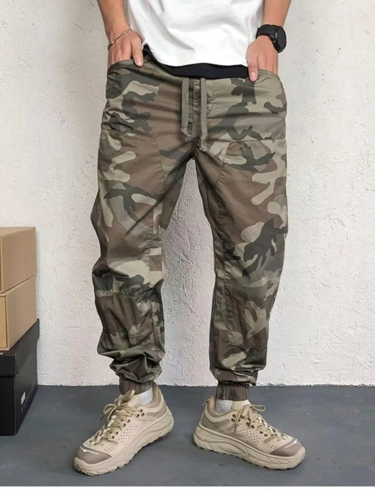 Men's Cargo Pants Camo Breathable Loose Fit Elastic Waist Lightweight Pants, 3 of 4