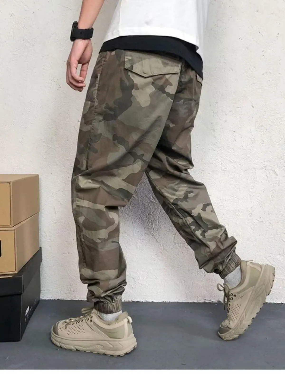 Men's Cargo Pants Camo Breathable Loose Fit Elastic Waist Lightweight Pants, 4 of 4