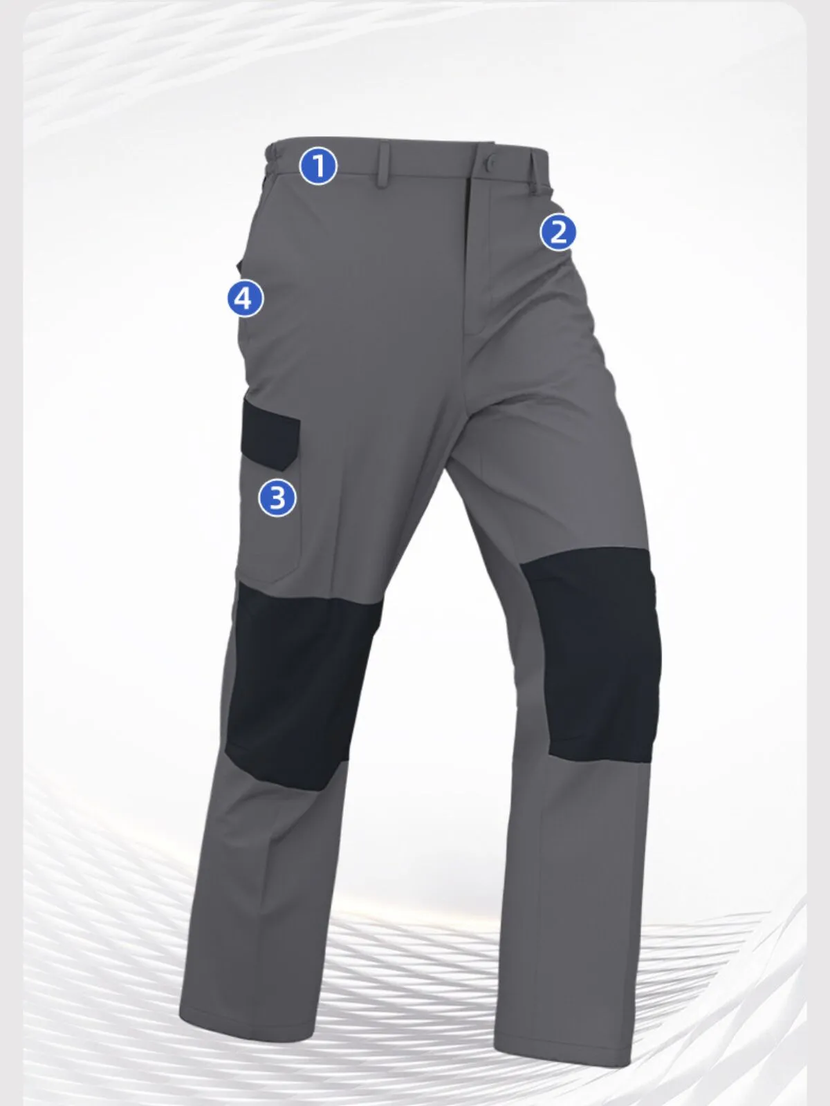 Men's Cargo Pants Stretchy Reinforced Knee Polyester Straight Leg with Adjustable Waist & Multiple Pockets, 2 of 6