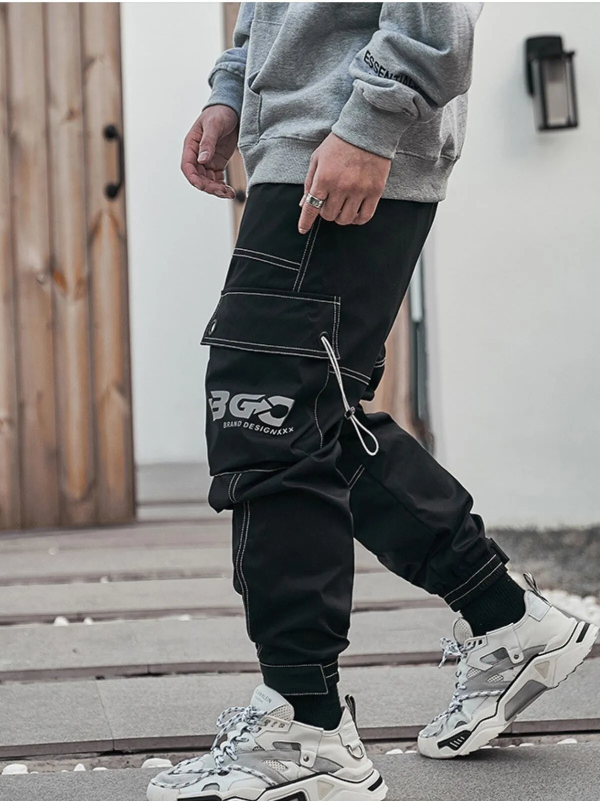 Men's Cargo Pants Relaxed Fit Hip Hop Punk Jogger Cargo Harem Pants with Multi Pockets, 3 of 7