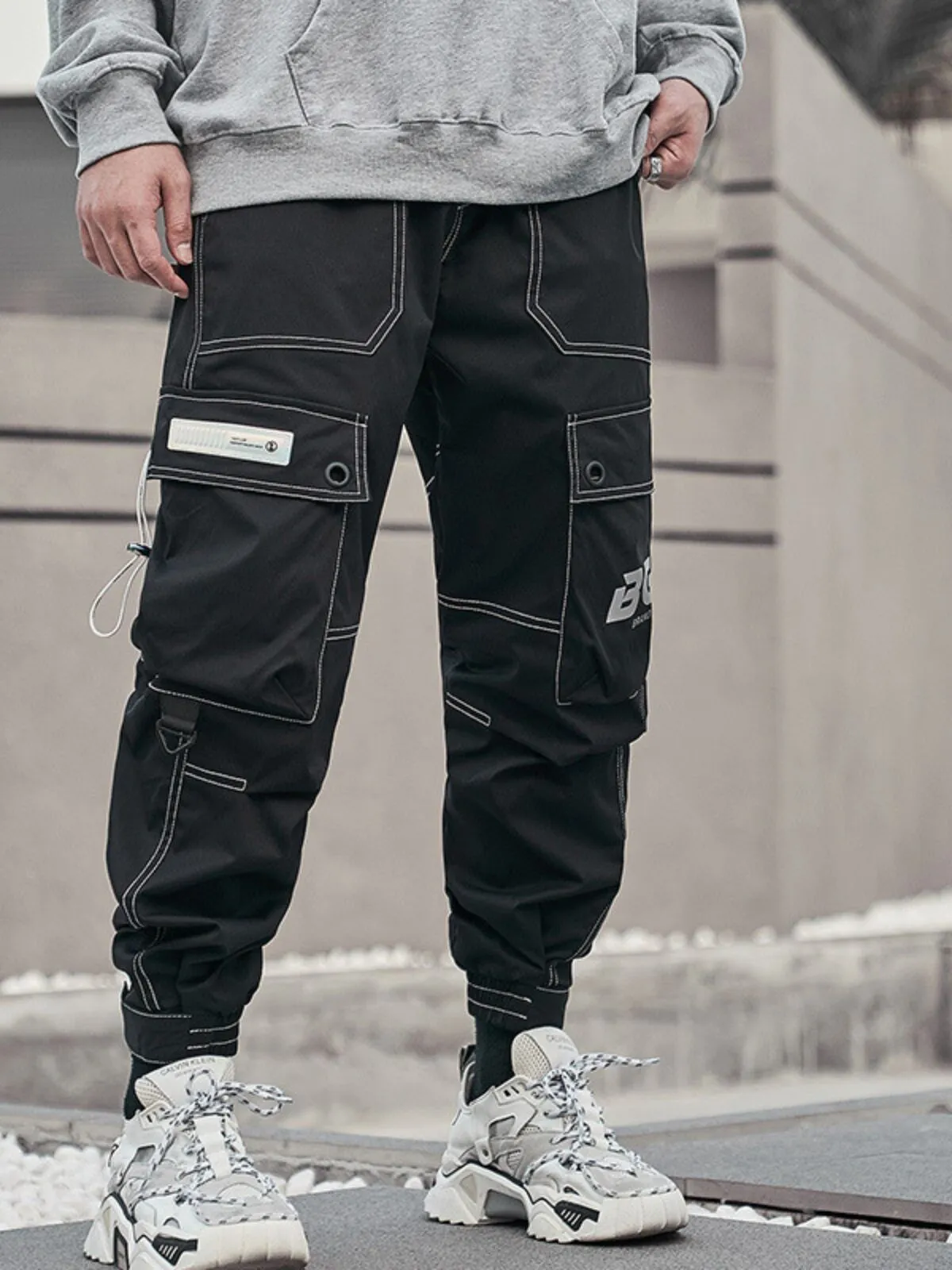 Men's Cargo Pants Relaxed Fit Hip Hop Punk Jogger Cargo Harem Pants with Multi Pockets, 4 of 7