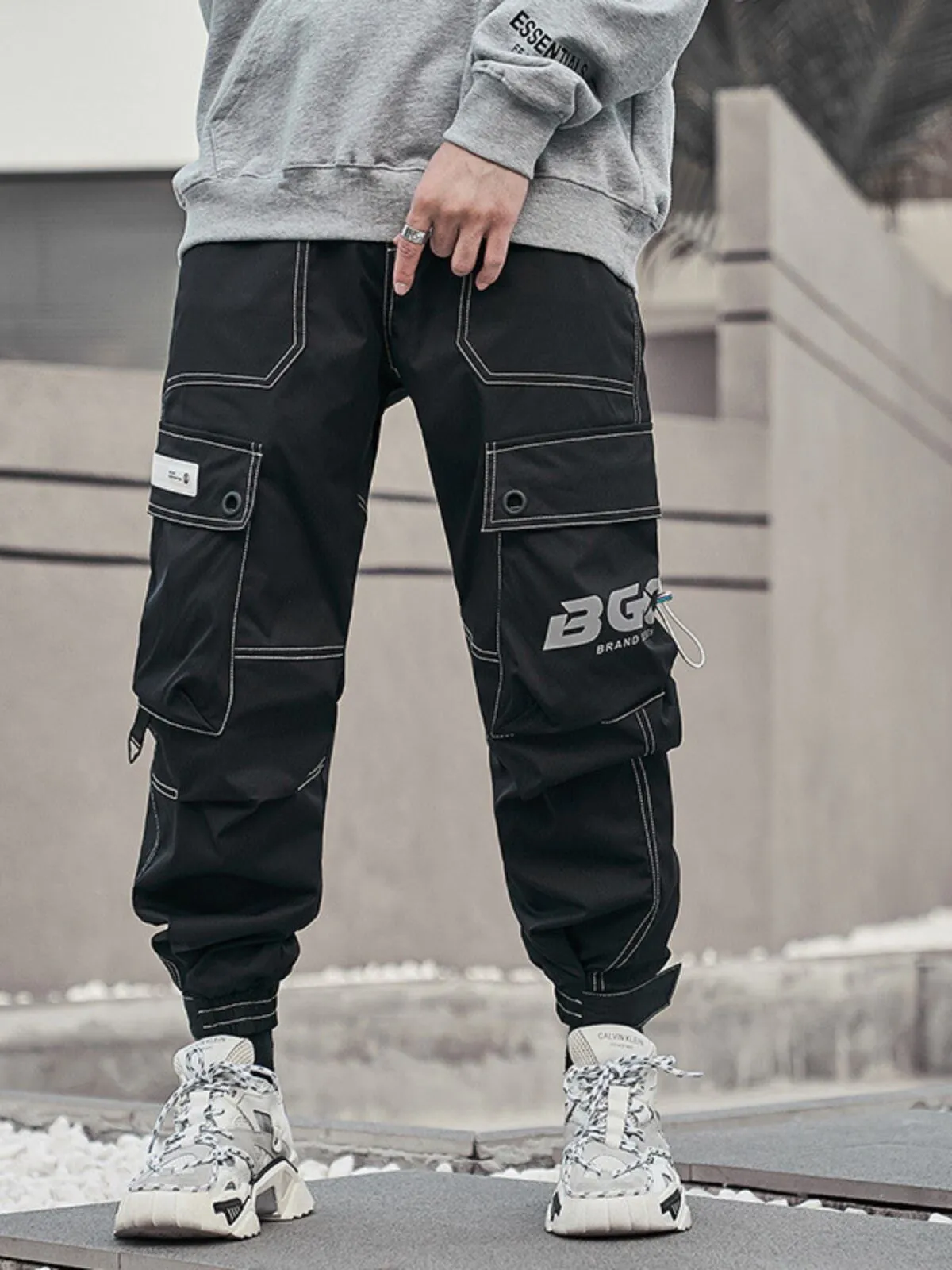 Men's Cargo Pants Relaxed Fit Hip Hop Punk Jogger Cargo Harem Pants with Multi Pockets, 5 of 7