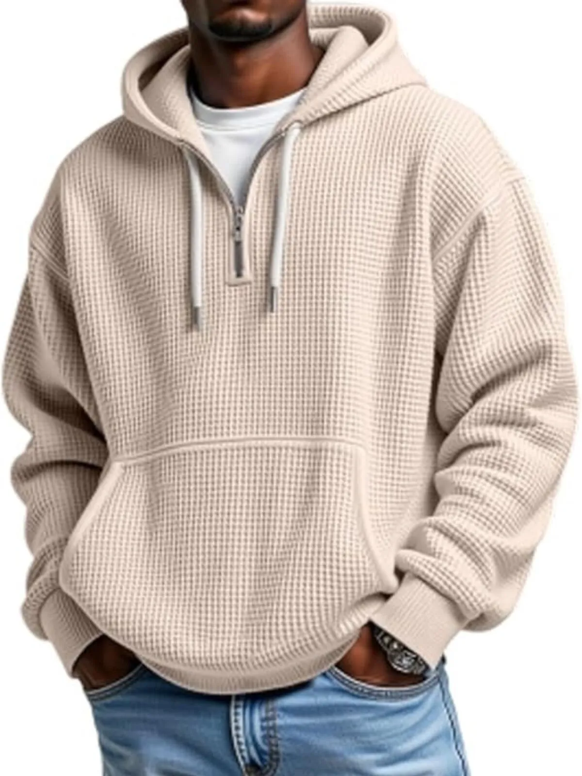 Men's Solid Zipper Hoodie with Drop Shoulders Casual Fall & Winter Essential Sweatshirt, 1 of 1