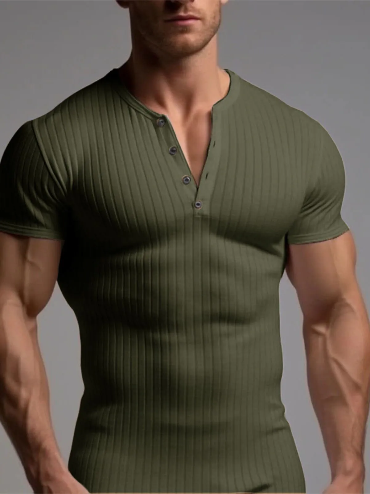 Men's T-shirt Henley Shirt Muscle Shirt Ribbed Knit Fashion Basic Henley Vacation Street Going Out, 1 of 3