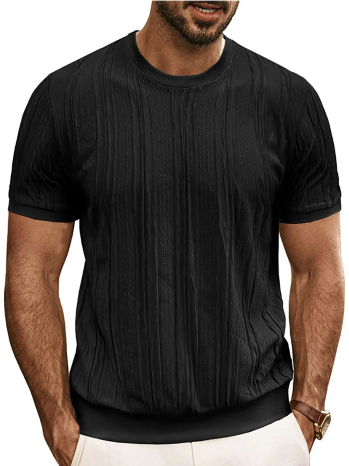 Men's T-Shirt Short Sleeve Crew Neck Summer Plain Fashion Designer Basic Jacquard Vacation Street Going out Tops, 1 of 3