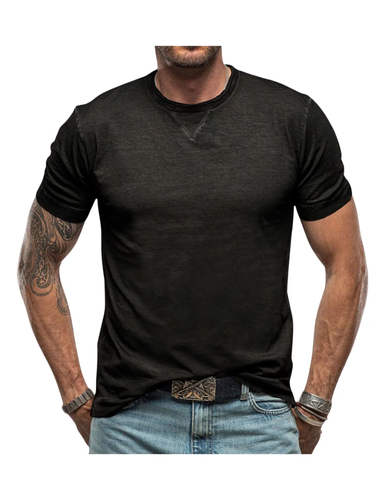 Men's T-Shirt Basic Crew Neck Lightweight Solid Color Performance Loose Fit Sports Comfortable Training Activewear Tops, 1 of 3