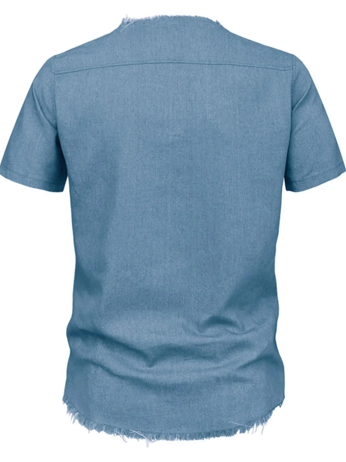 Men's T-Shirt Chambray Shirt Calico Summer Navy Blue Short Sleeve Solid Color Casual Daily Drawstring Clothing Apparel Fashion Casual, 2 of 4