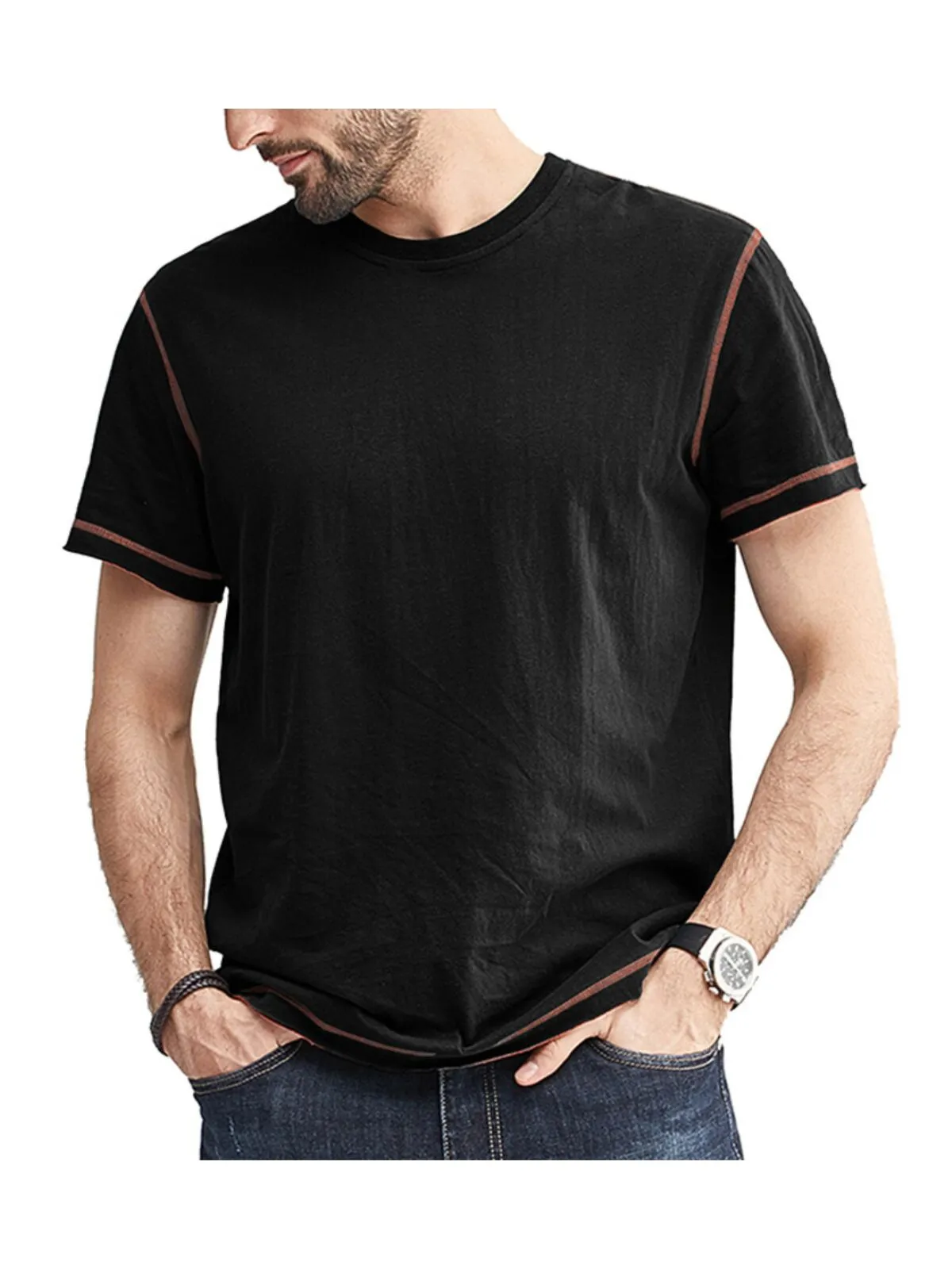 Men's T-Shirt Short Sleeve Soli Patchwork Round Neck Contemporary Fit Funny Outfit Tops, 1 of 3