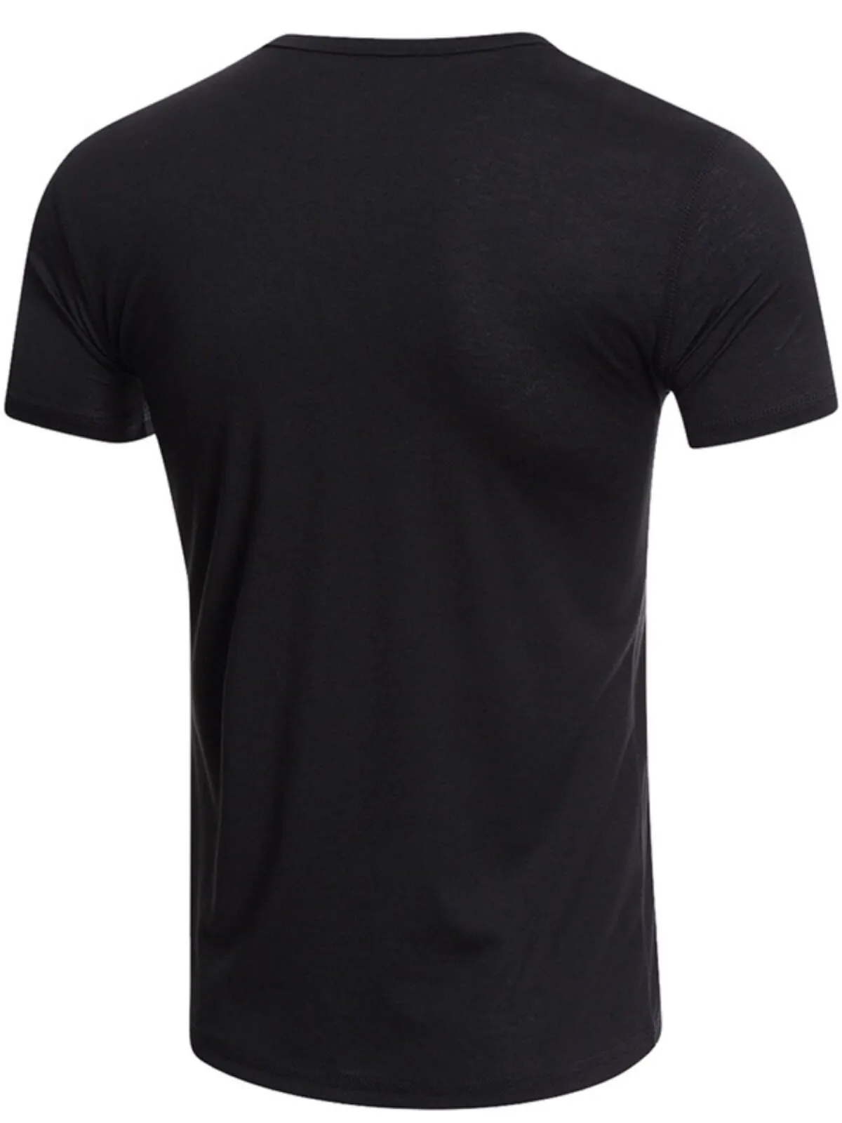 Men's T-Shirt Collarless Summer Basic V-Neck Slim Fit Button Placket Plain Modern Wicking Short Sleeve Casual Tops, 2 of 3