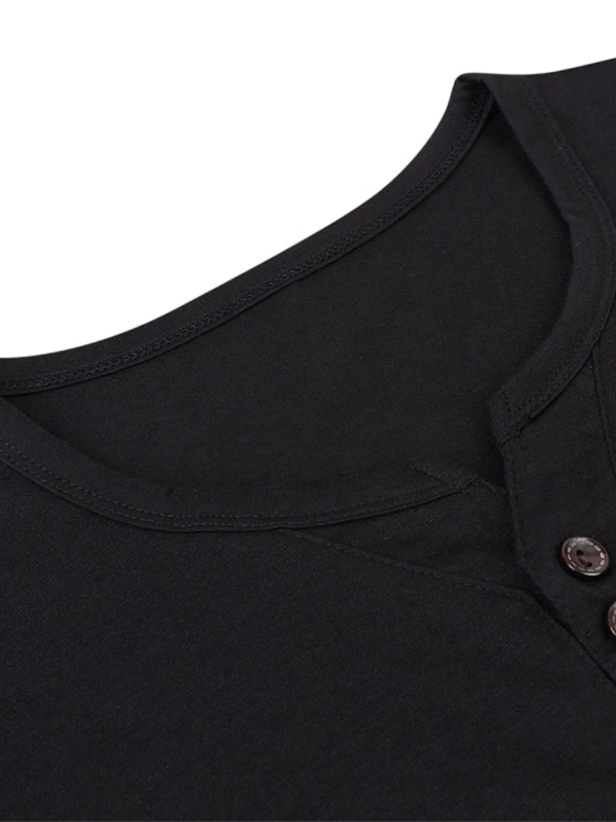 Men's T-Shirt Collarless Summer Basic V-Neck Slim Fit Button Placket Plain Modern Wicking Short Sleeve Casual Tops, 3 of 3