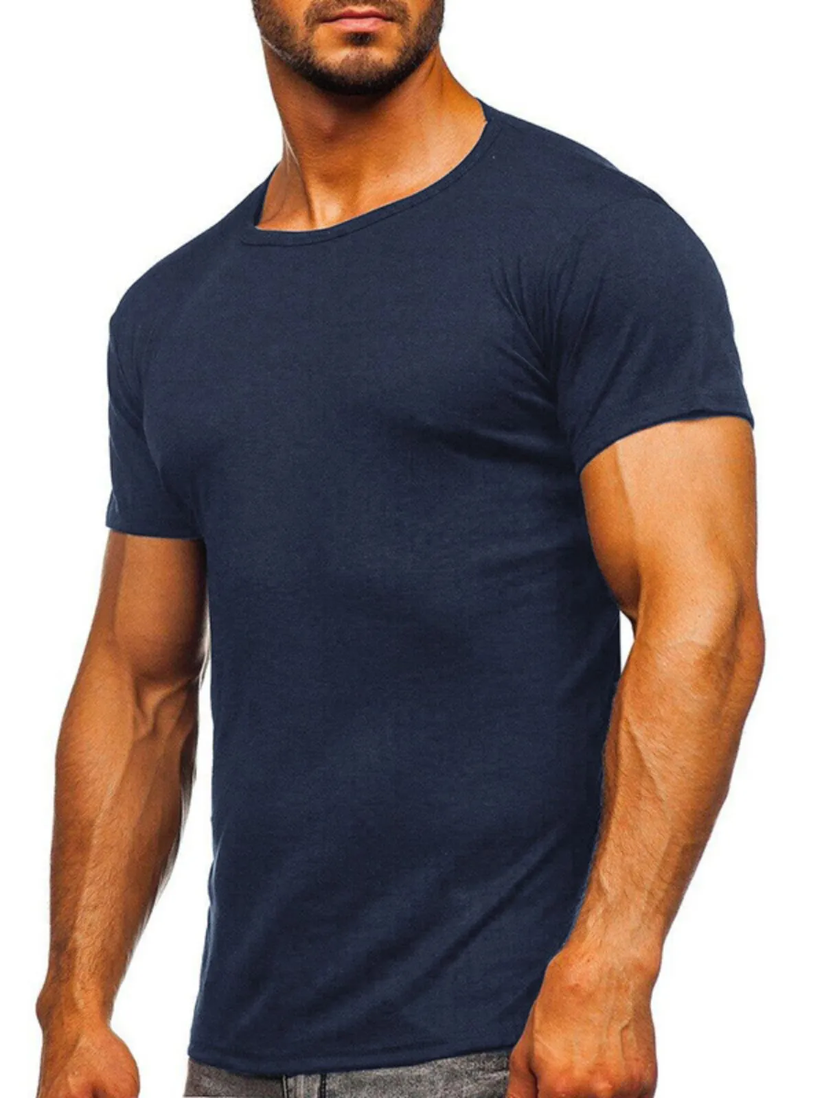 Men's T-Shirt Muscle Fit Summer Casual Plain Sport Muscle Shirt Regular Fit Crew Neck Short Sleeve Tops, 1 of 5
