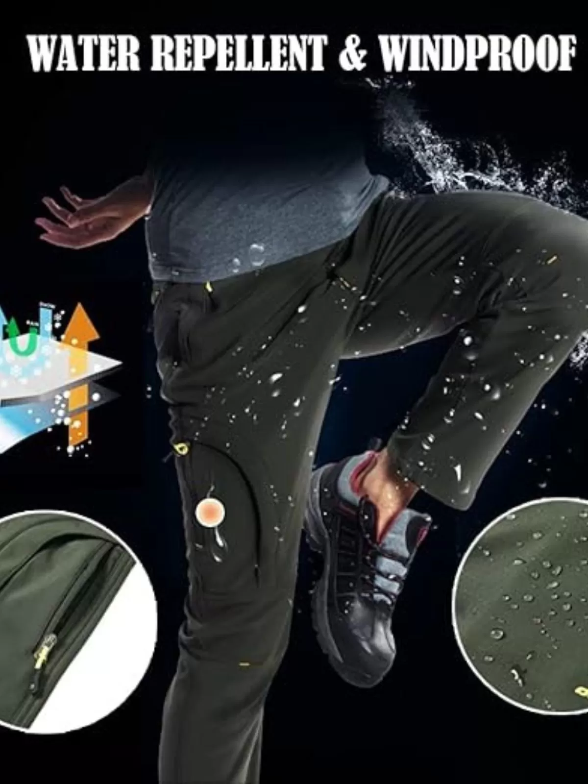 Men's Cargo Pants Fleece-Lined Trousers, Winter Outdoor Protective Pants, Keeps Warm, Windproof, Multi-Pocket, Sweat-Wicking Trousers, 6 of 6