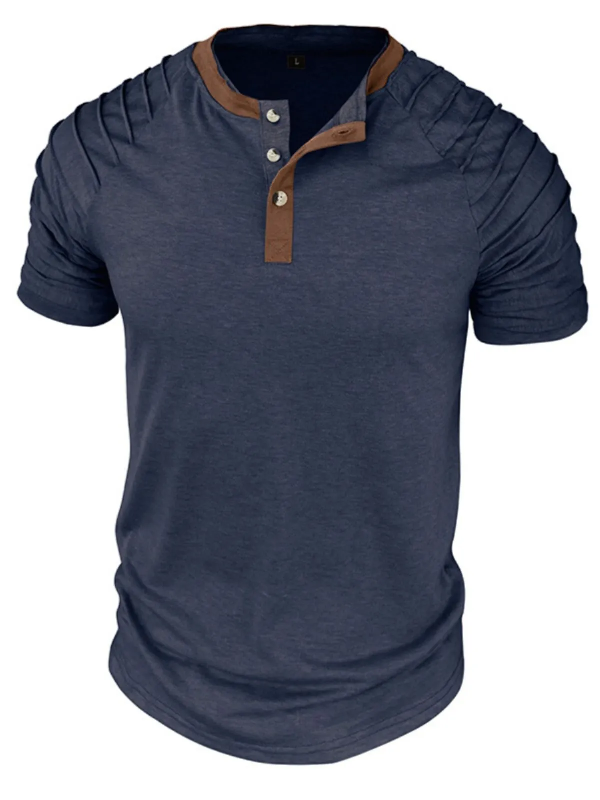 Men's T-Shirt Outdoor Sports Fashion New ColorBlock Short Sleeve 3 Button Henley Neck Casual T Shirt, 3 of 4