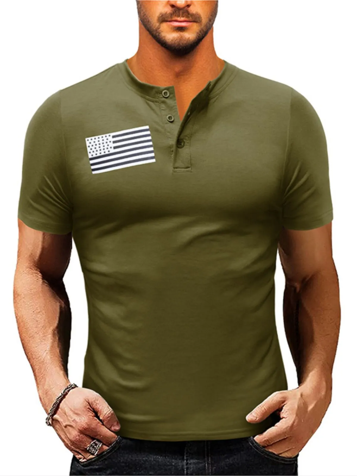 Men's T-Shirt Short Sleeve Slim Fit Quick Dry Tennis Workout Casual American Flag T-Shirts, 1 of 3