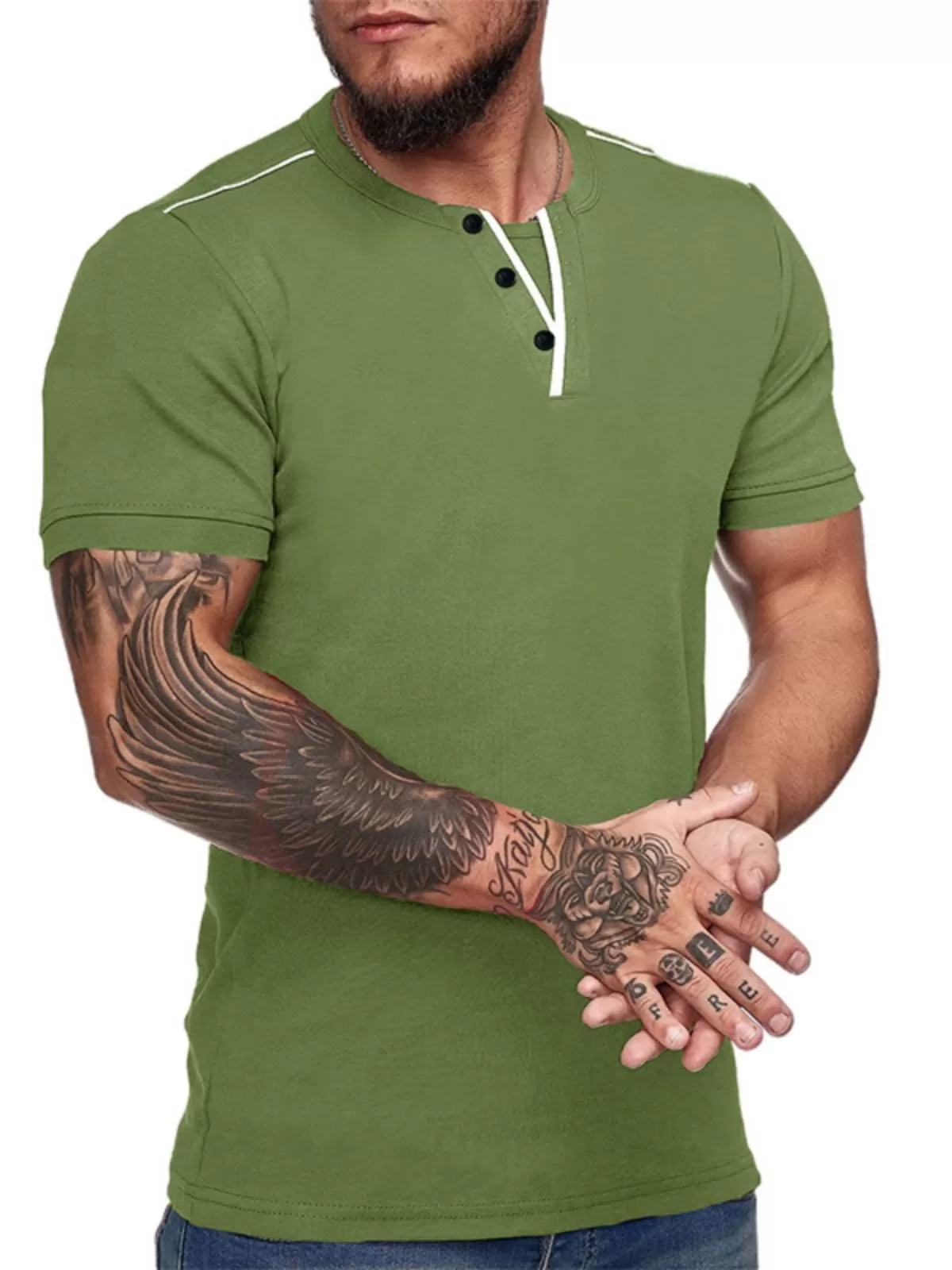 Men's T-Shirt Summer Round Neck Henley Shirt Top, 1 of 4