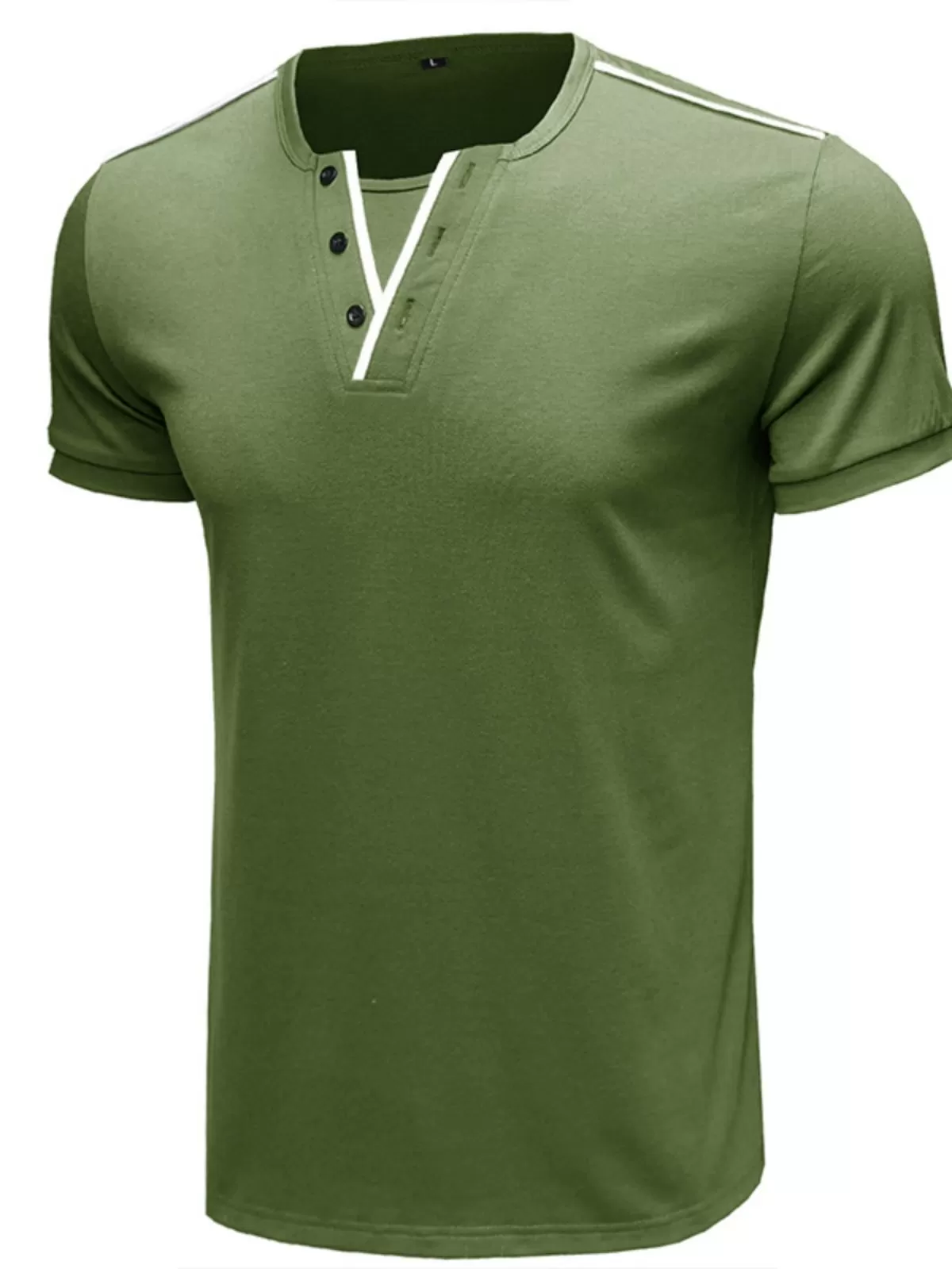 Men's T-Shirt Summer Round Neck Henley Shirt Top, 3 of 4