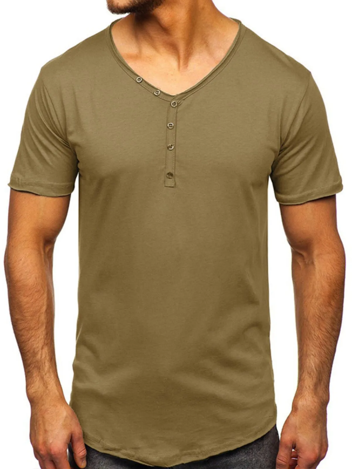 Men's T-Shirt V Neck Short Sleeve Sports Shirt Breathable Summer Basic Tops Streetwear, 1 of 4