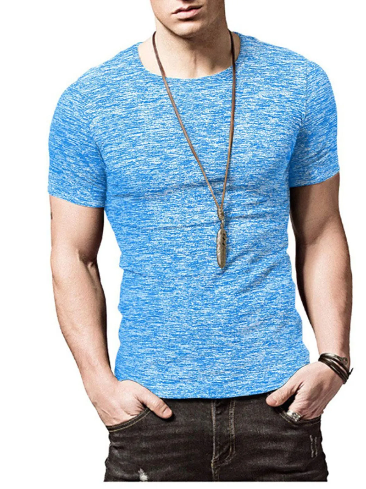 Men's T-Shirt Short Sleeve Solid Color Summer Comfortable Round Neck Costume Fashion Bottoming T Shirt for Outdoor, 1 of 3