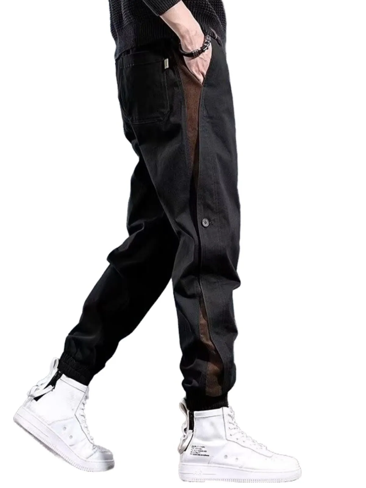 Men's Cargo Pants Casual Drawstring Waist Applique Tapered Joggers Trousers, 1 of 2