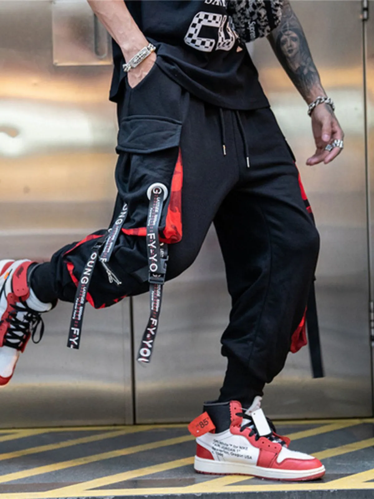 Men's Cargo Pants Letter Ribbons Casual Hip Hop Joggers Cargo Pants , 2 of 4