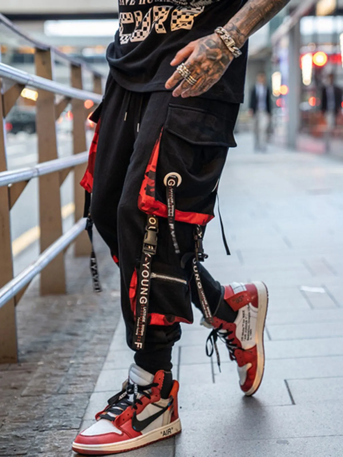 Men's Cargo Pants Letter Ribbons Casual Hip Hop Joggers Cargo Pants , 3 of 4