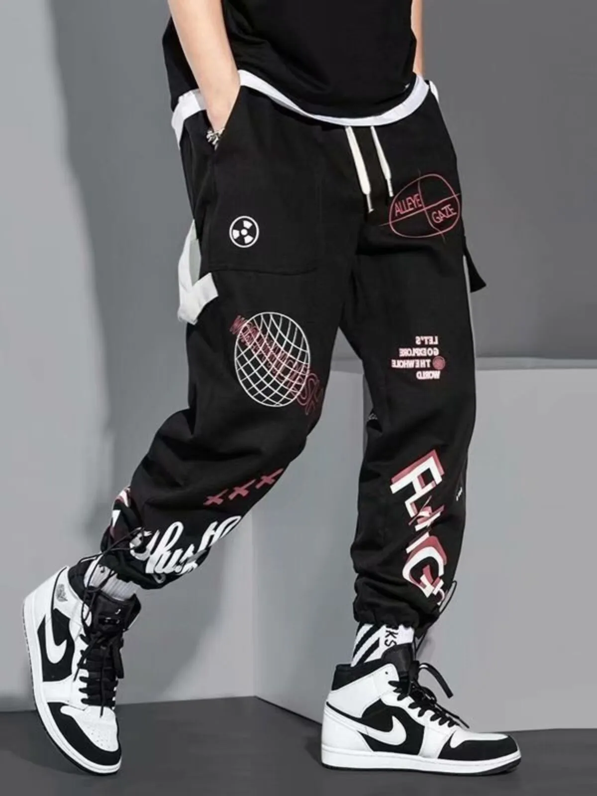 Men's cargo pants Hip-hop Letter Harem Street Style Pants, 1 of 5