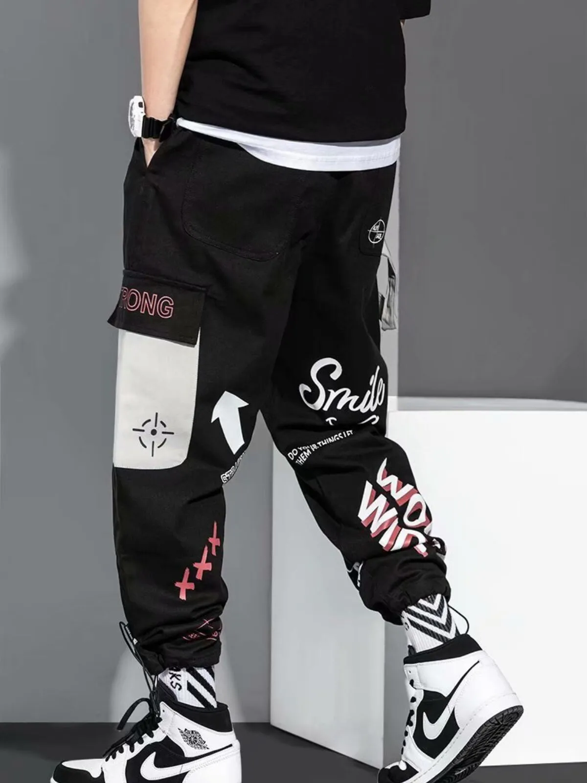 Men's cargo pants Hip-hop Letter Harem Street Style Pants, 2 of 5