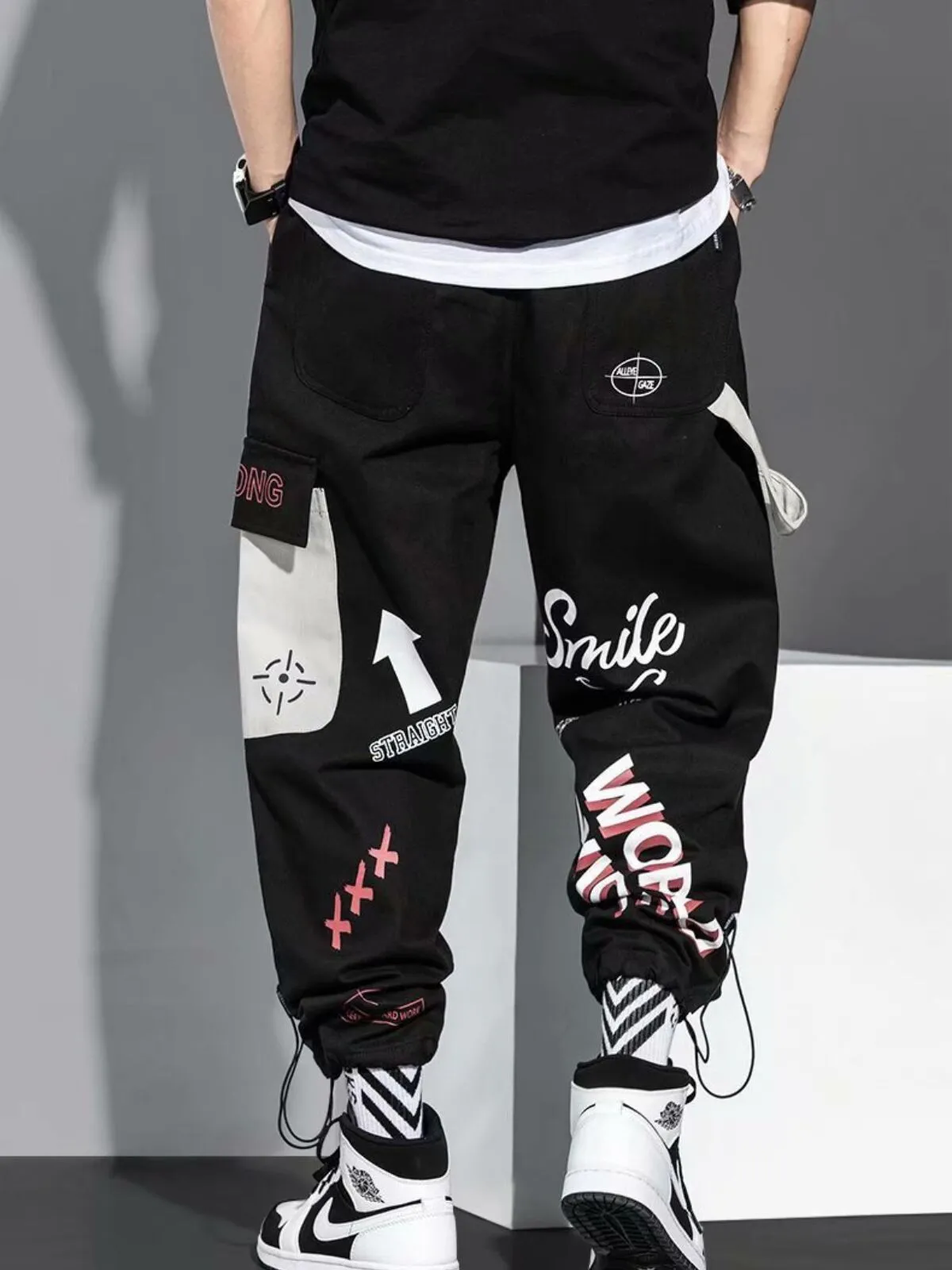 Men's cargo pants Hip-hop Letter Harem Street Style Pants, 3 of 5