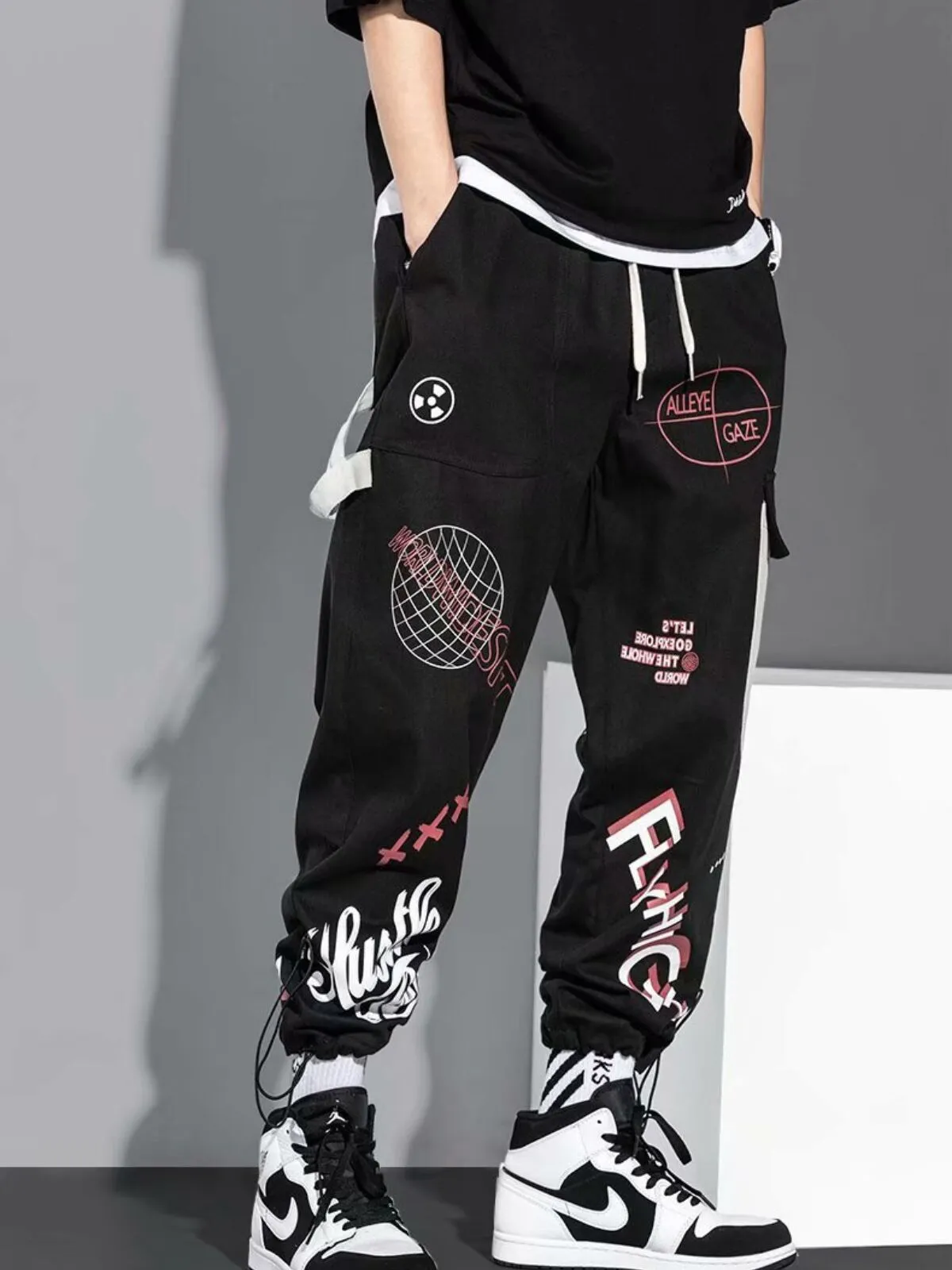 Men's cargo pants Hip-hop Letter Harem Street Style Pants, 5 of 5