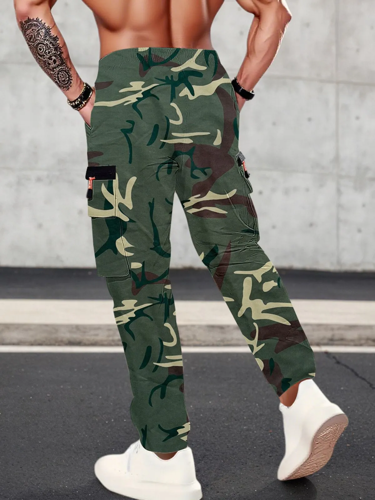 Men's Cargo Pants, Elastic Waistband, Multi-Pocket,Camouflage Color, Camping & Hiking Fashion, Classic, 2 of 2