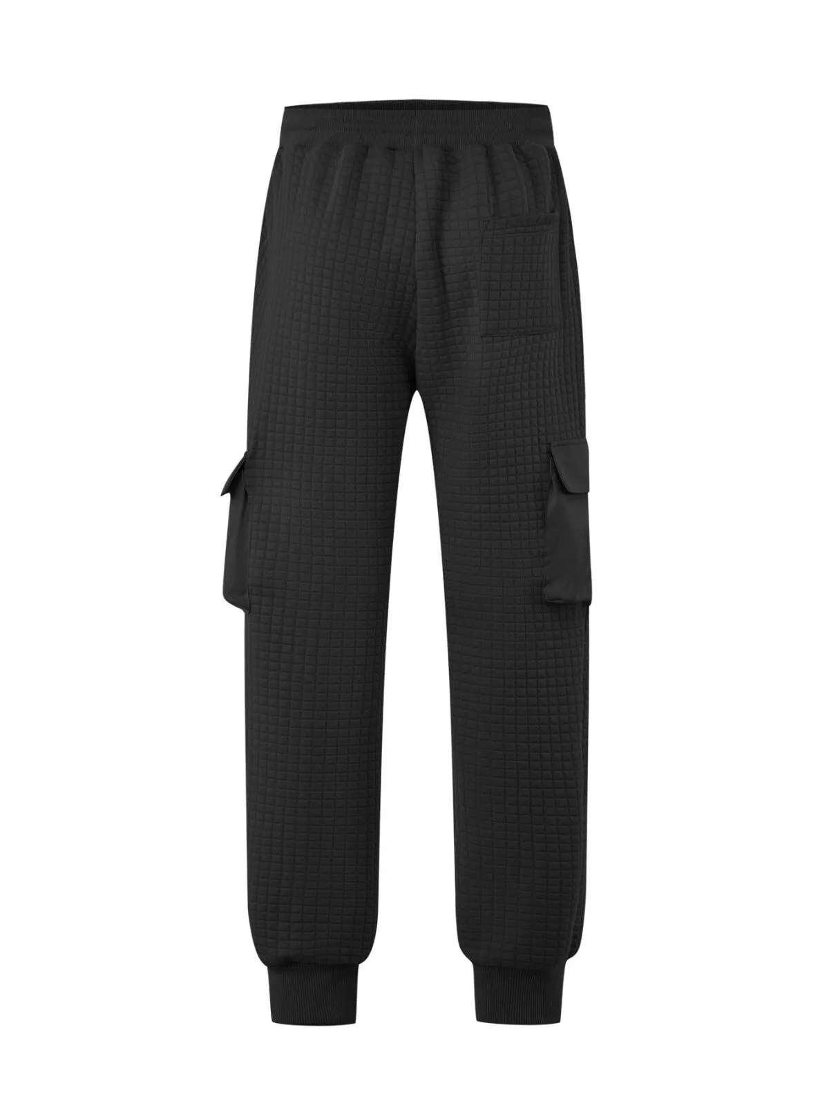 Men's Cargo Pants Solid Drawstring Elastic Waist Multiple Pockets Loose Comfy Wide Leg Bound Feet Trouser, 2 of 3