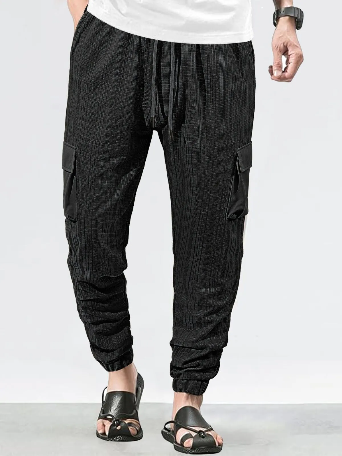 Men's Cargo Pants Solid Fashion Casual With Pockets Elastic Waist Sport Long Pants Trousers, 1 of 4