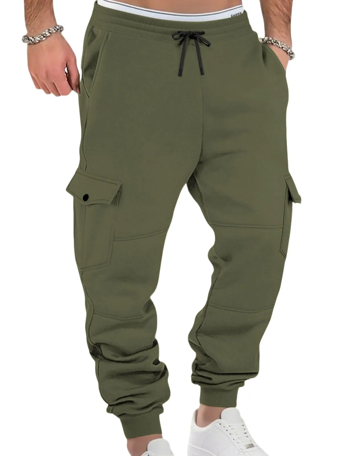 Men's Fleece-Lined Jogger Pants Warm Loose Fit Multi-Pocket Work Cargo Pants for Fall & Winter, 3 of 3