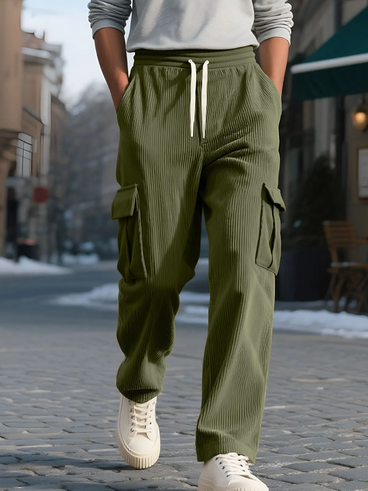 Men's Multi-Pocket Jogging Pants Corduroy Casual Pants for Fall Lightweight Outdoor Activewear, 1 of 8