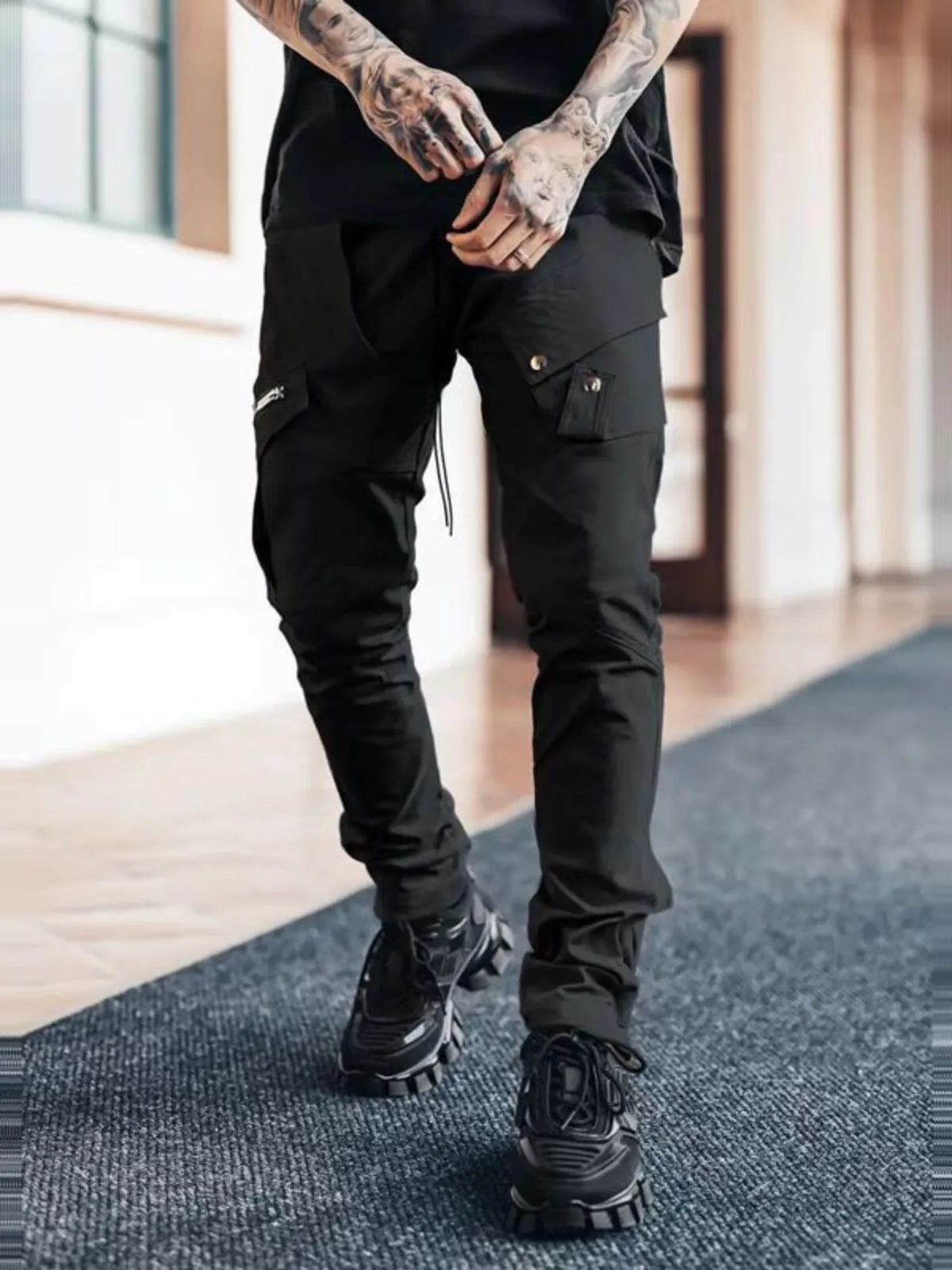 Men's Slim Fit Cargo Pants Multi-Pocket, Non-Stretch Twill Work Pants High-Street Fall & Spring Trousers, 3 of 4