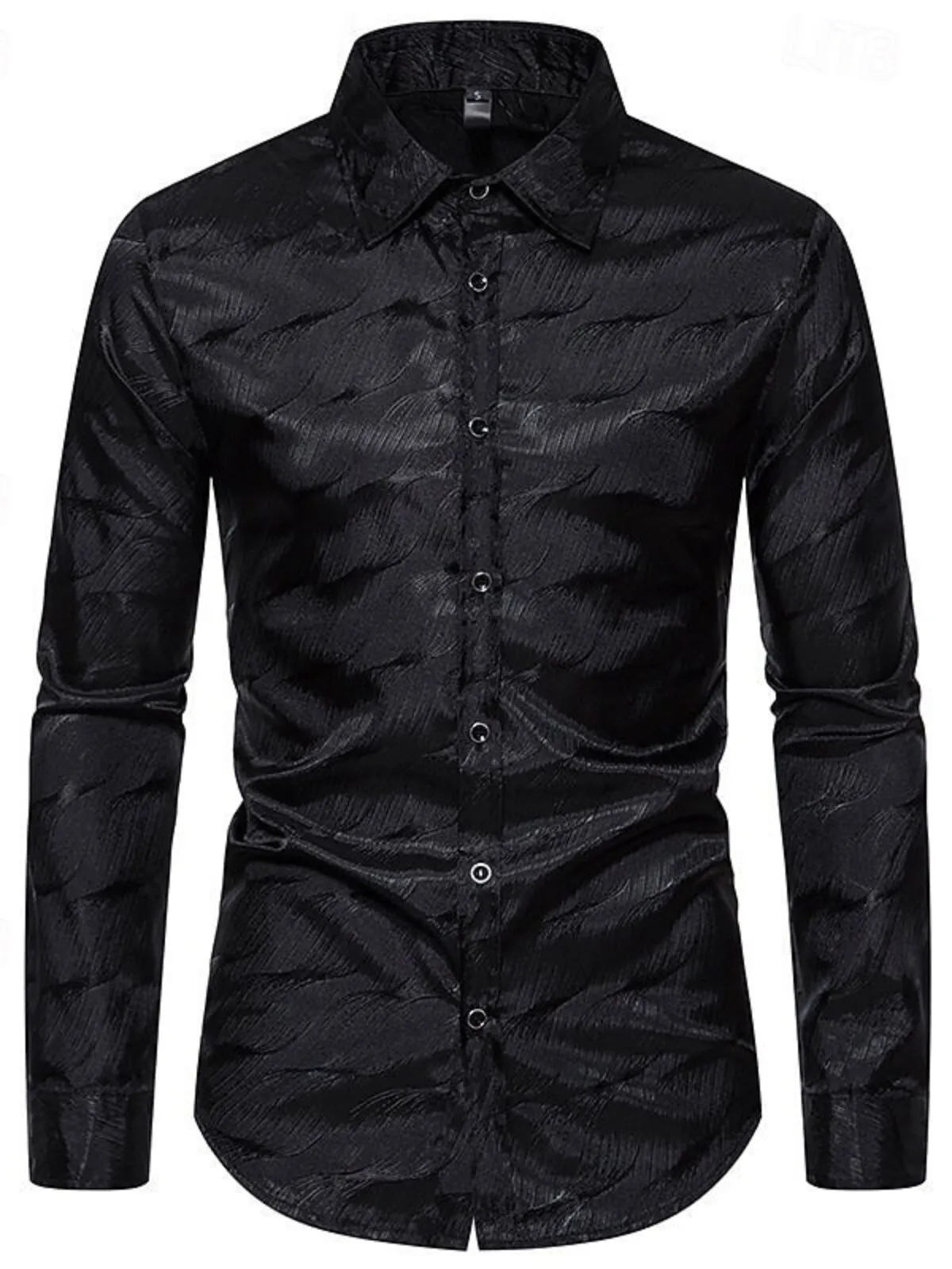 Men's Dress Shirts Jacquard Print Lapel Slim Fit Casual Long Sleeve Button Shirts, 1 of 3