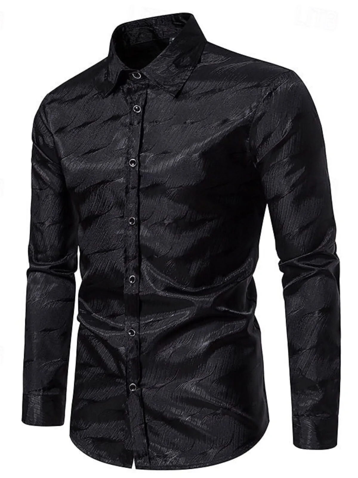 Men's Dress Shirts Jacquard Print Lapel Slim Fit Casual Long Sleeve Button Shirts, 2 of 3
