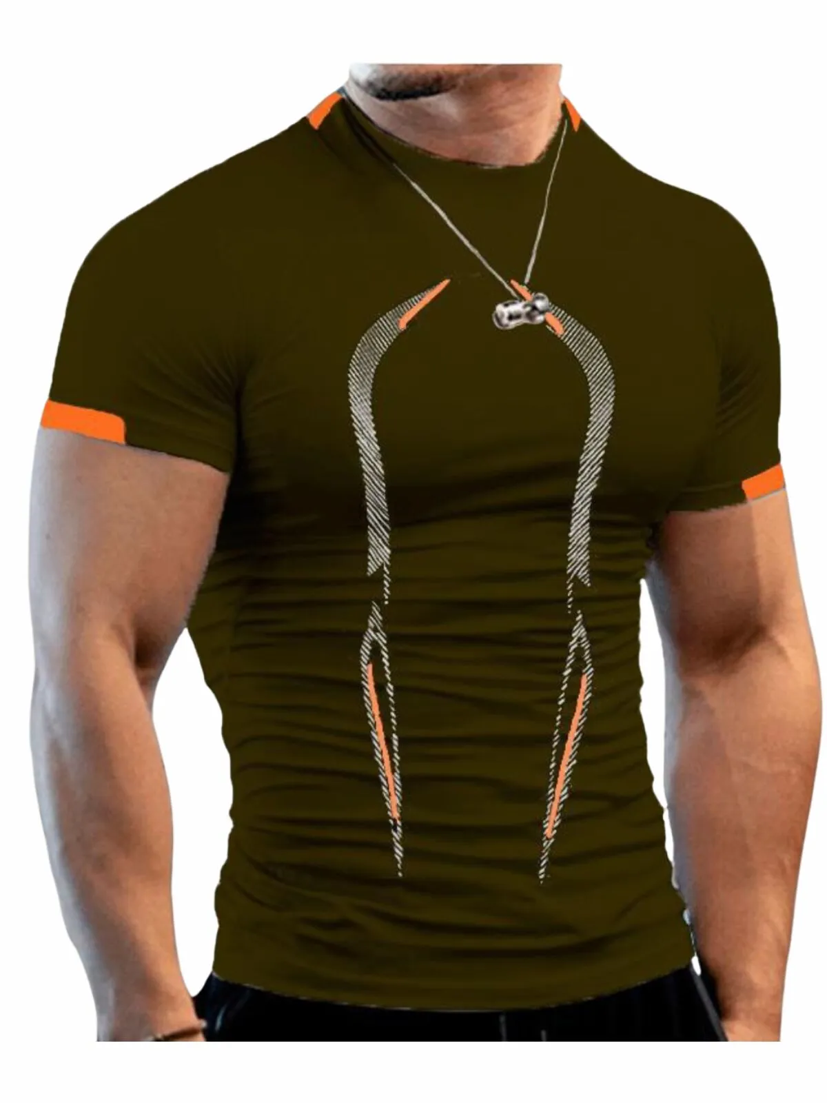 Men's Geometric High Neck Mock T-Shirt Short Sleeve Fitness Crew Neck T-shirt Running Gym Athletic Tops, 1 of 3