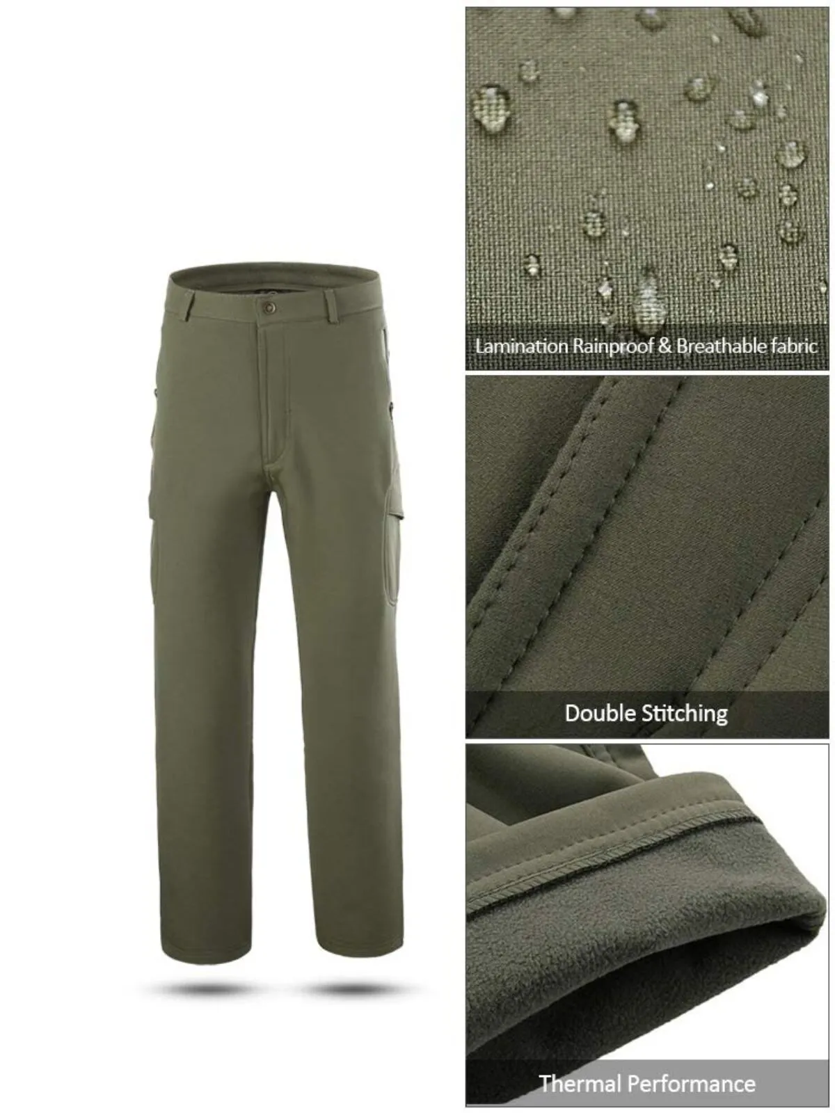 Men's Cargo Pants Outdoor Hiking Multifunctional Fleece Windproof Straight Zipper Pocket Workwear Pants, 5 of 6
